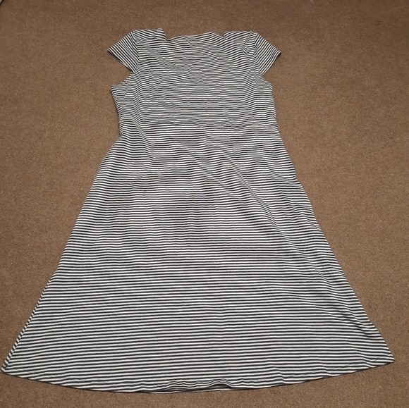 TOAD & Co (Large) Striped V Neck Organic Cotton/Tencel Blend Blue White Dress - Picture 4 of 8